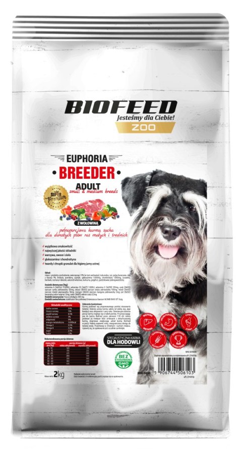 BIOFEED EUPHORIA BREEDER ADULT Small & Medium dla dorosłych psów małych i średnich ras z wołowiną 2kg